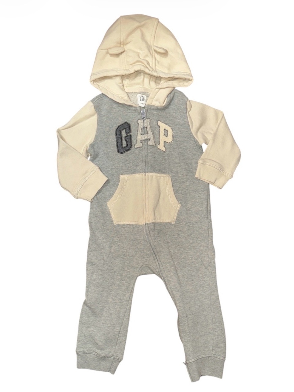 GAP Cream Hoodie with Bear Ears Kids Onsie Jumpsuit 18-24
